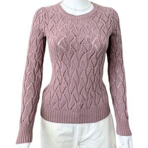 LOFT Pointelle Knit Sweater Dusty Pink Long Sleeve Crewneck Pullover Size S
